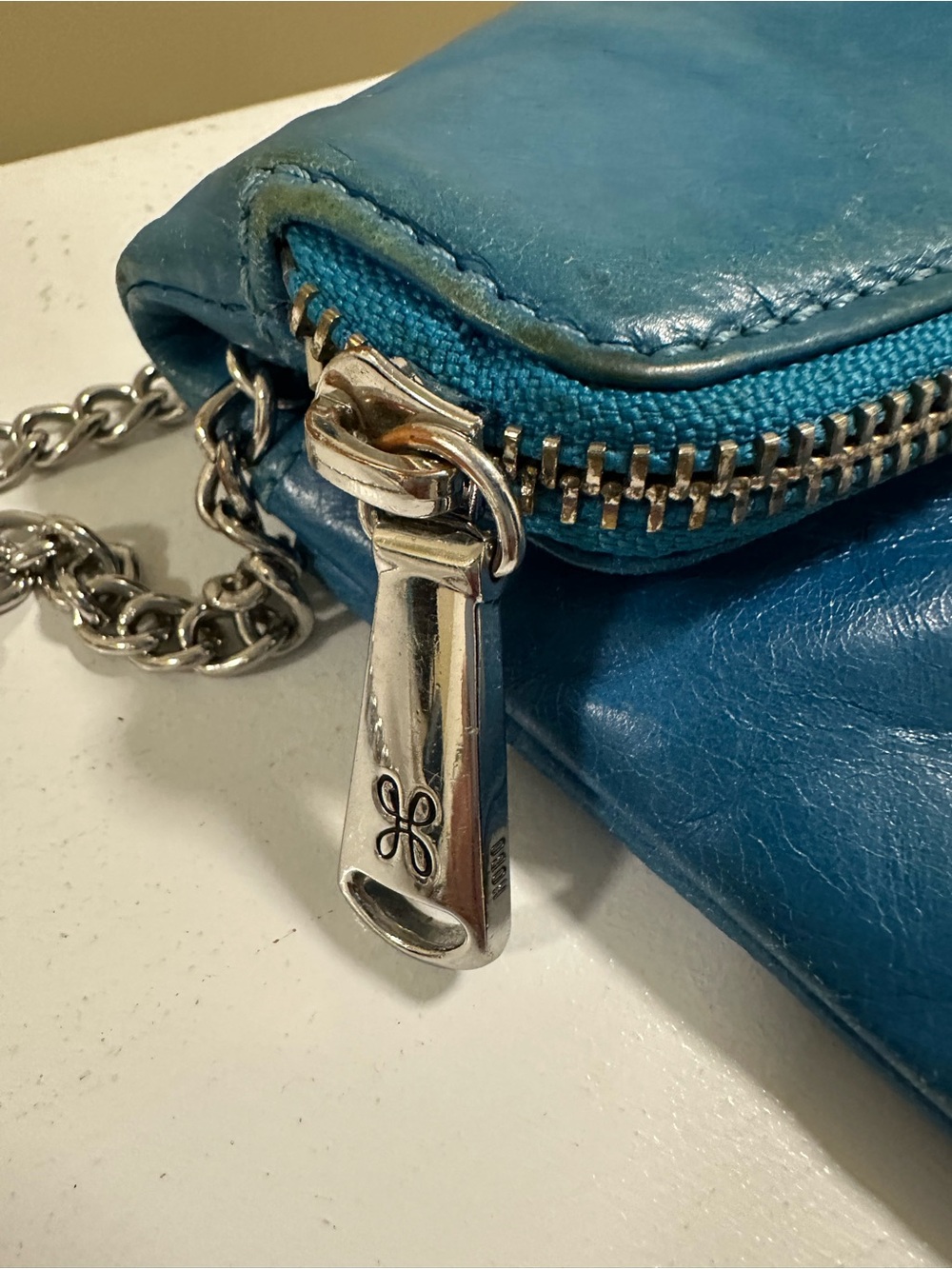 HOBO Teal-Blue Leather Zip Wristlet - Picture 2 of 7